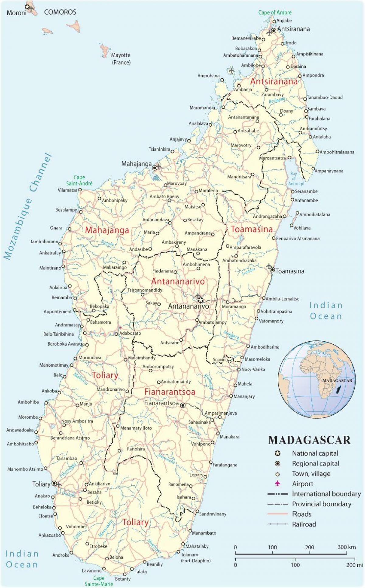 zemljevid Madagaskar letališča