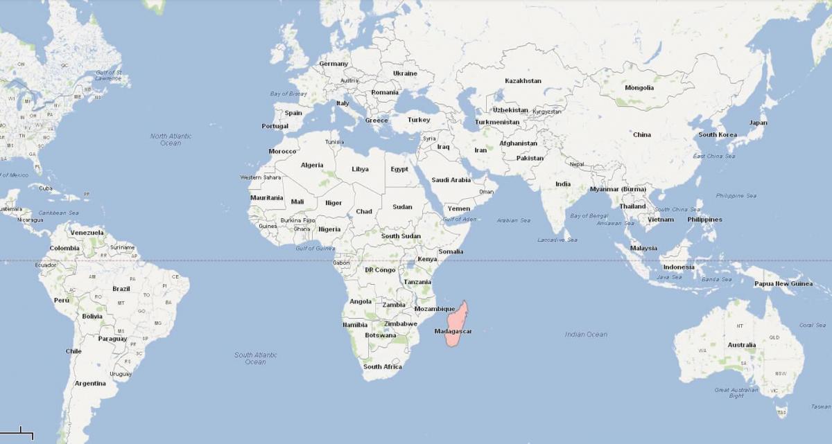 svetovni zemljevid, ki prikazuje Madagaskar