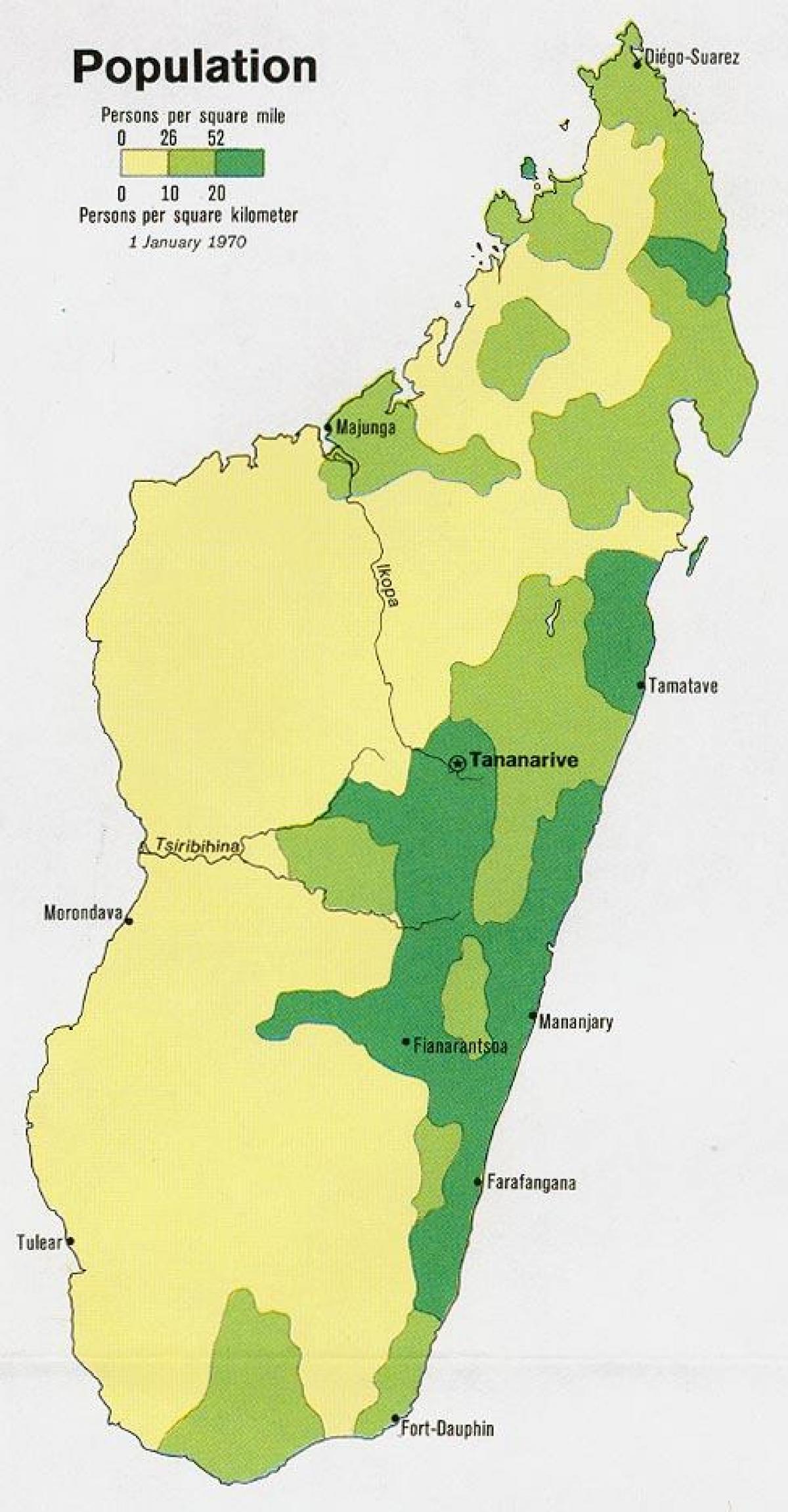 Madagaskar je gostota prebivalstva zemljevid