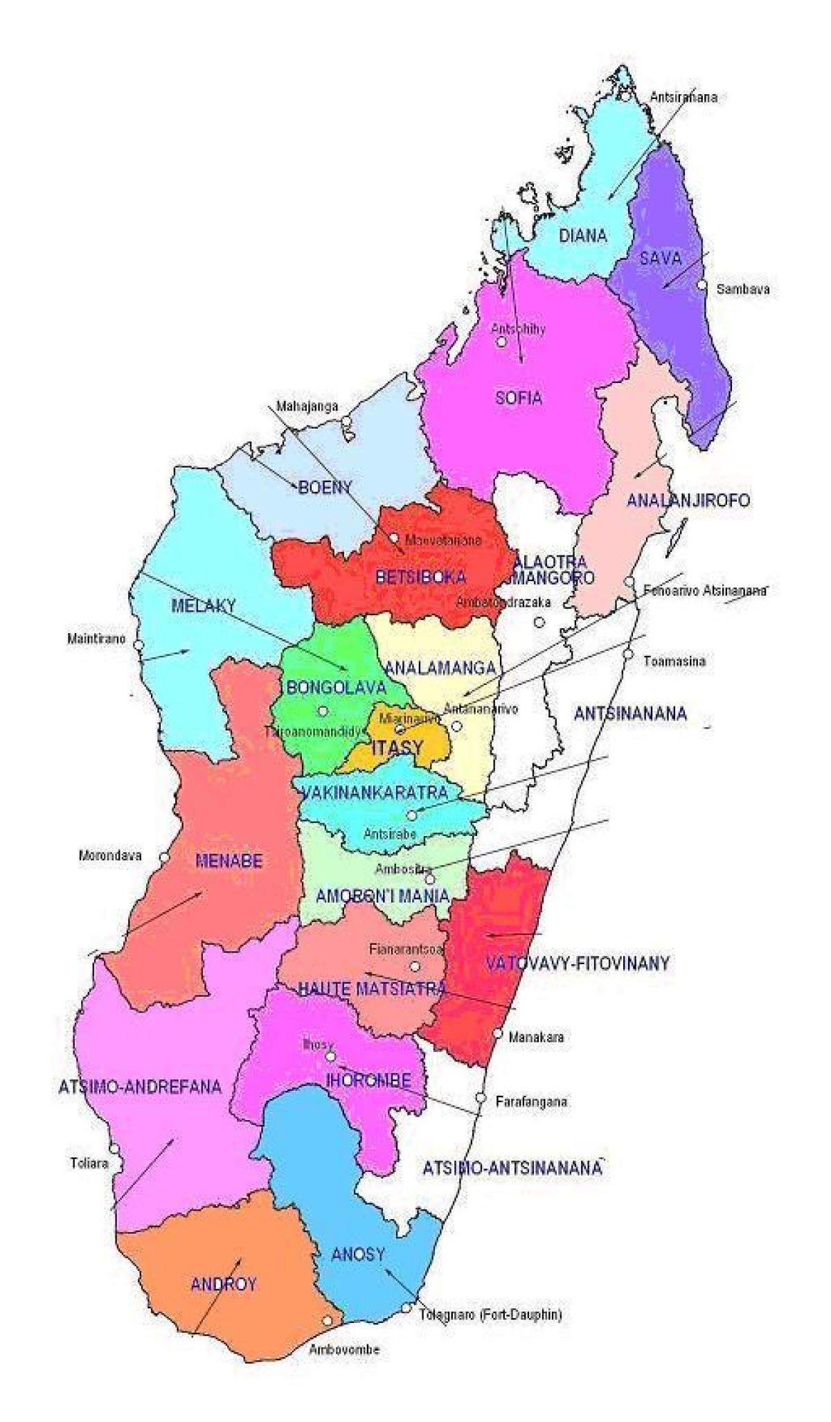 zemljevid Madagaskar regije