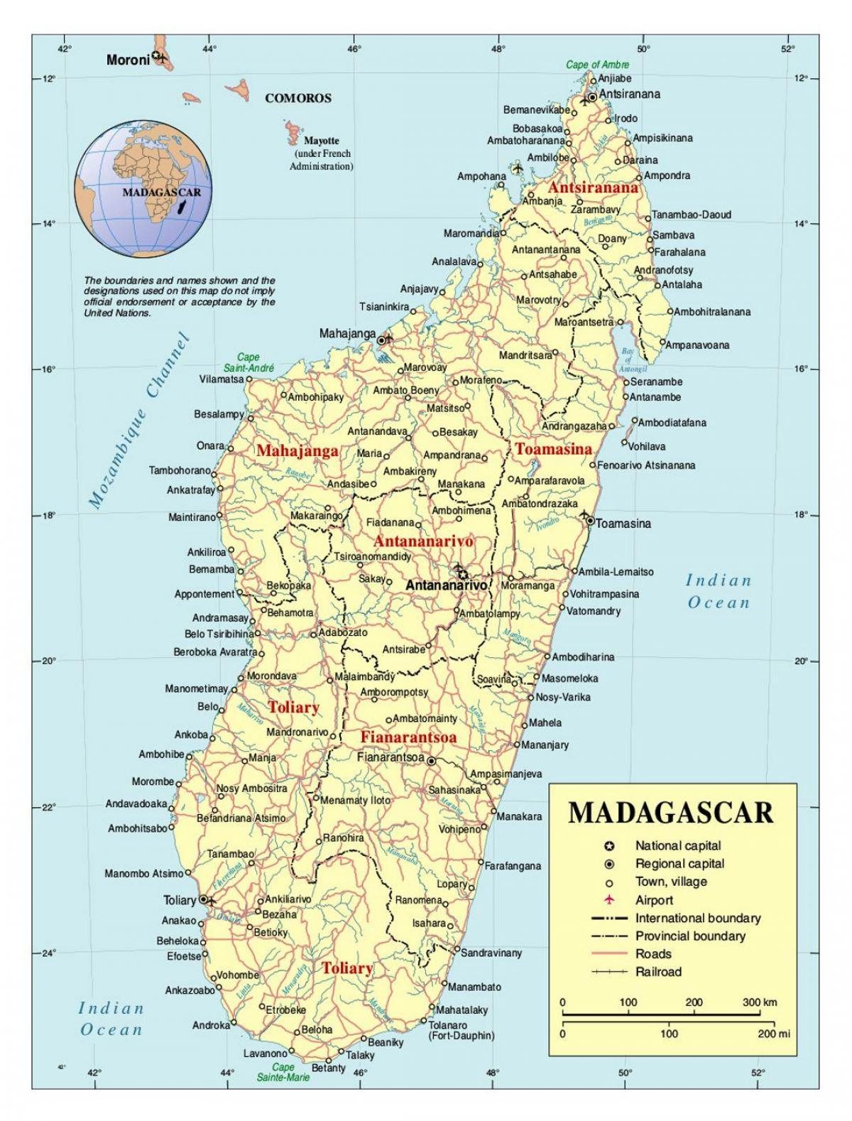 podroben zemljevid na Madagaskarju