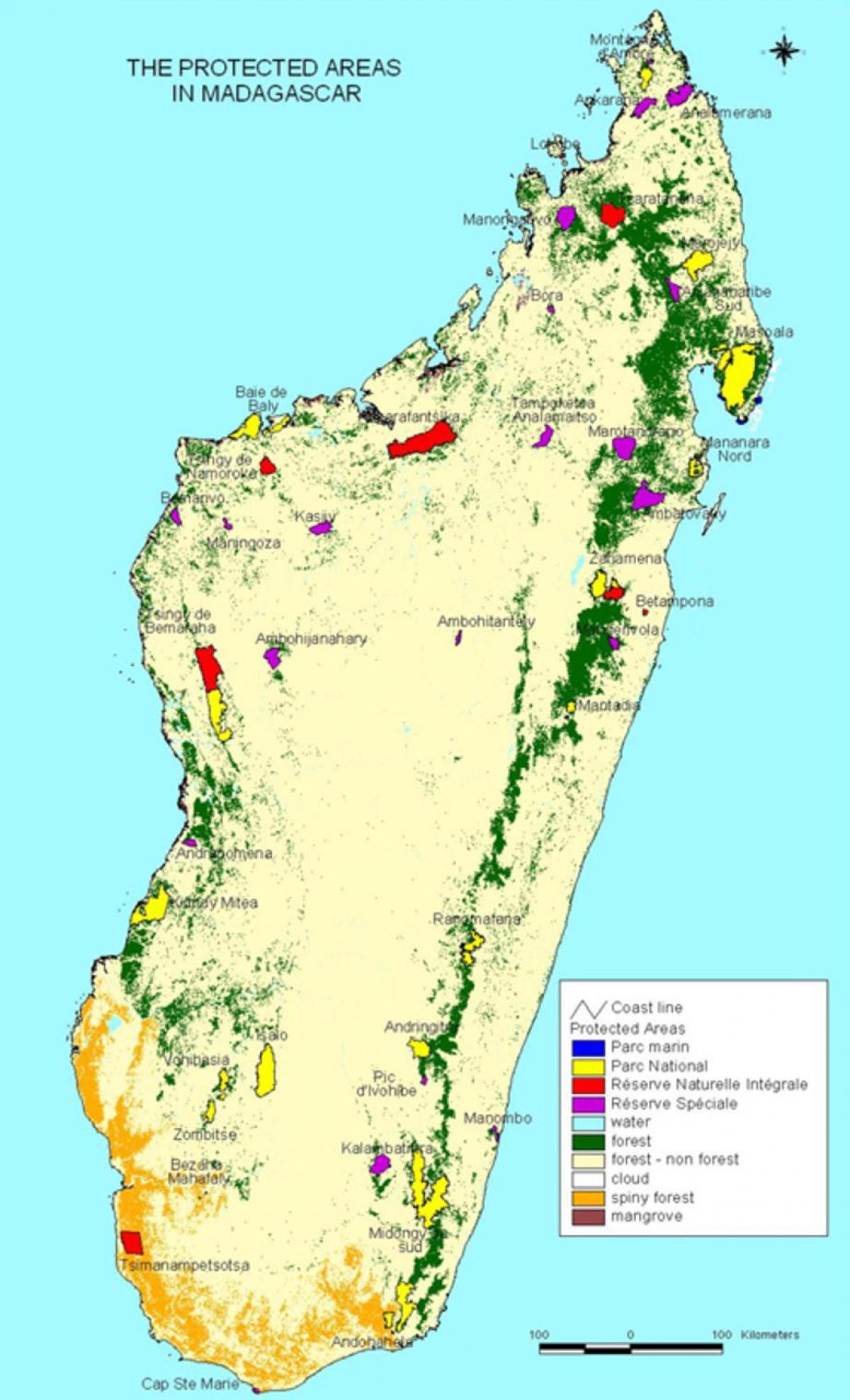 zemljevid nacionalnih parkov na Madagaskarju