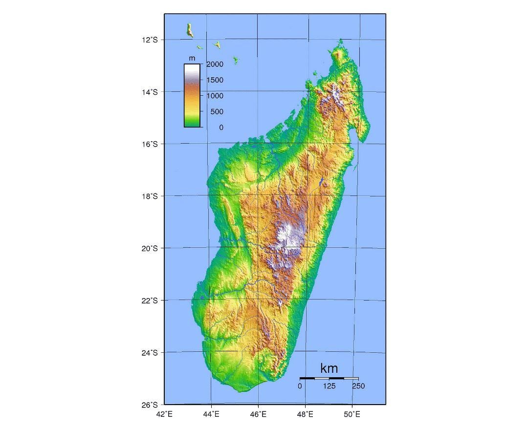 zemljevid Madagaskar nadmorske višine