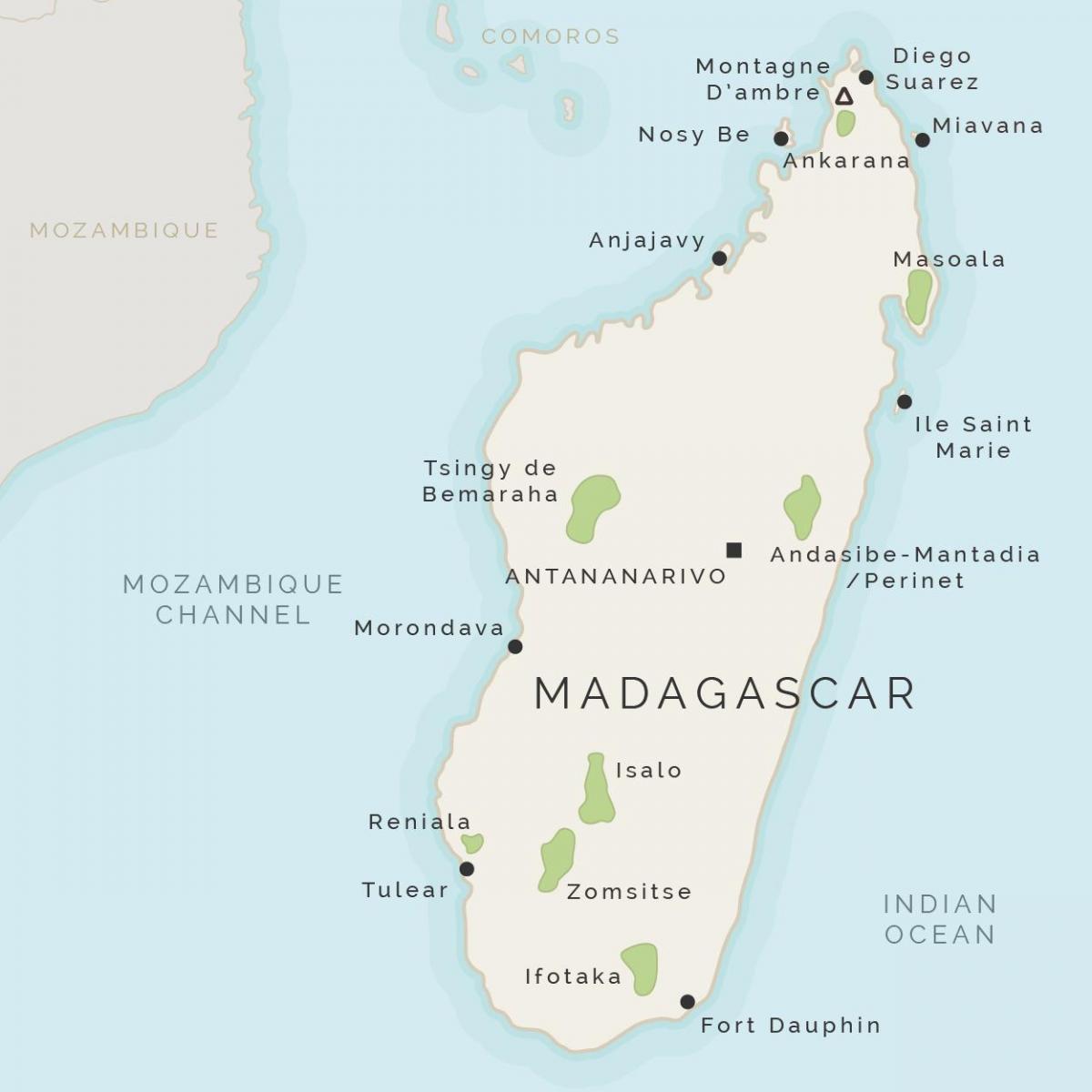 zemljevid Madagaskar in okoliške otoke