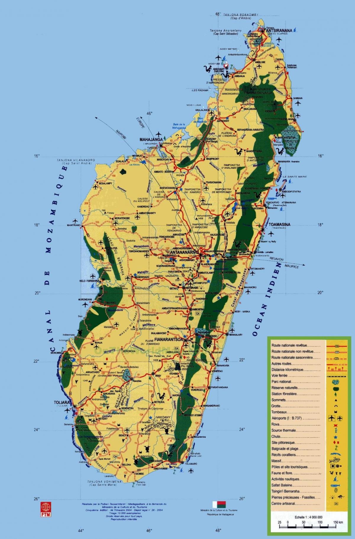 Madagaskar turističnih znamenitosti na zemljevidu