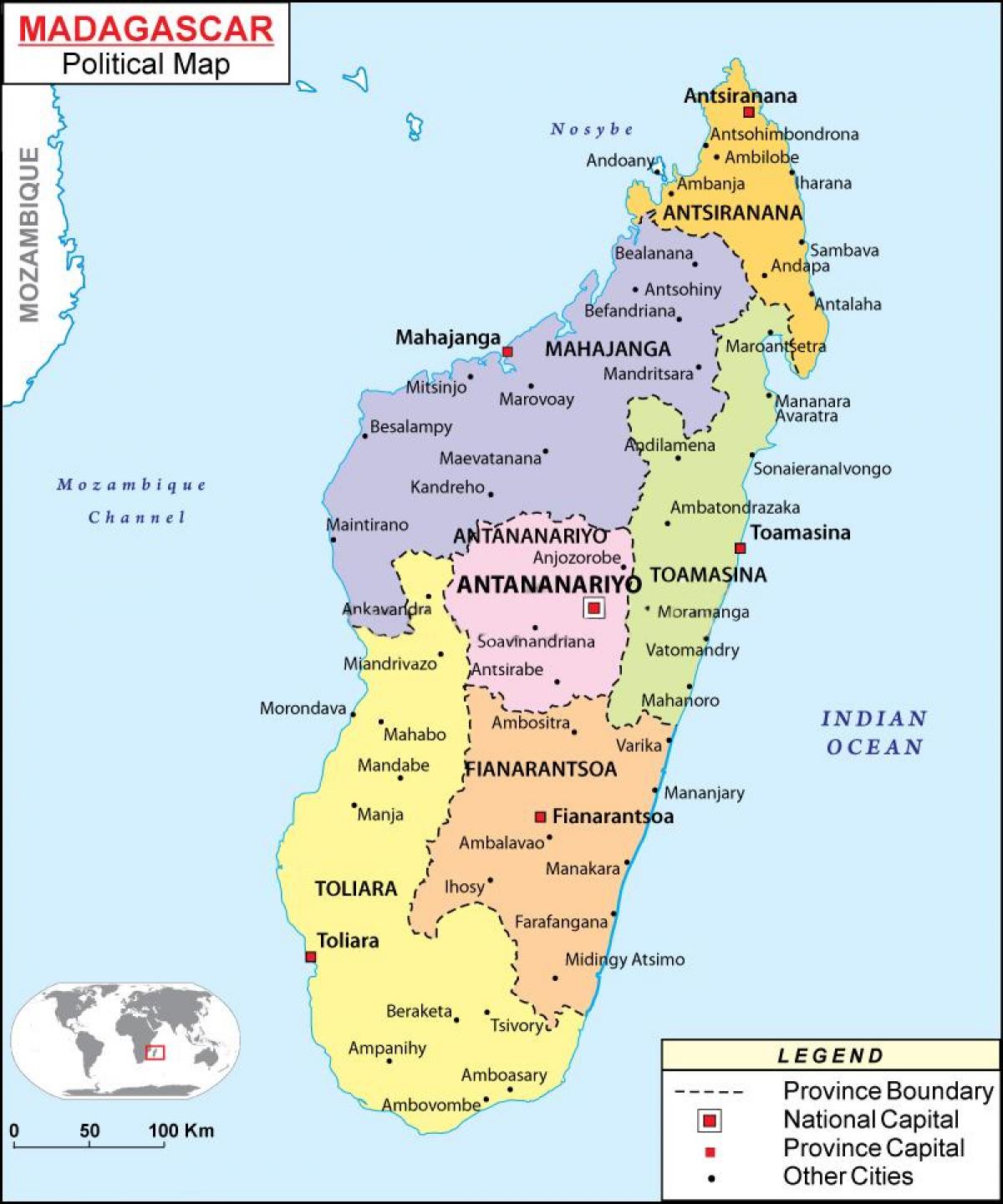 zemljevid politični zemljevid Madagaskar