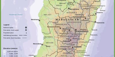 Zemljevid fizični zemljevid Madagaskar